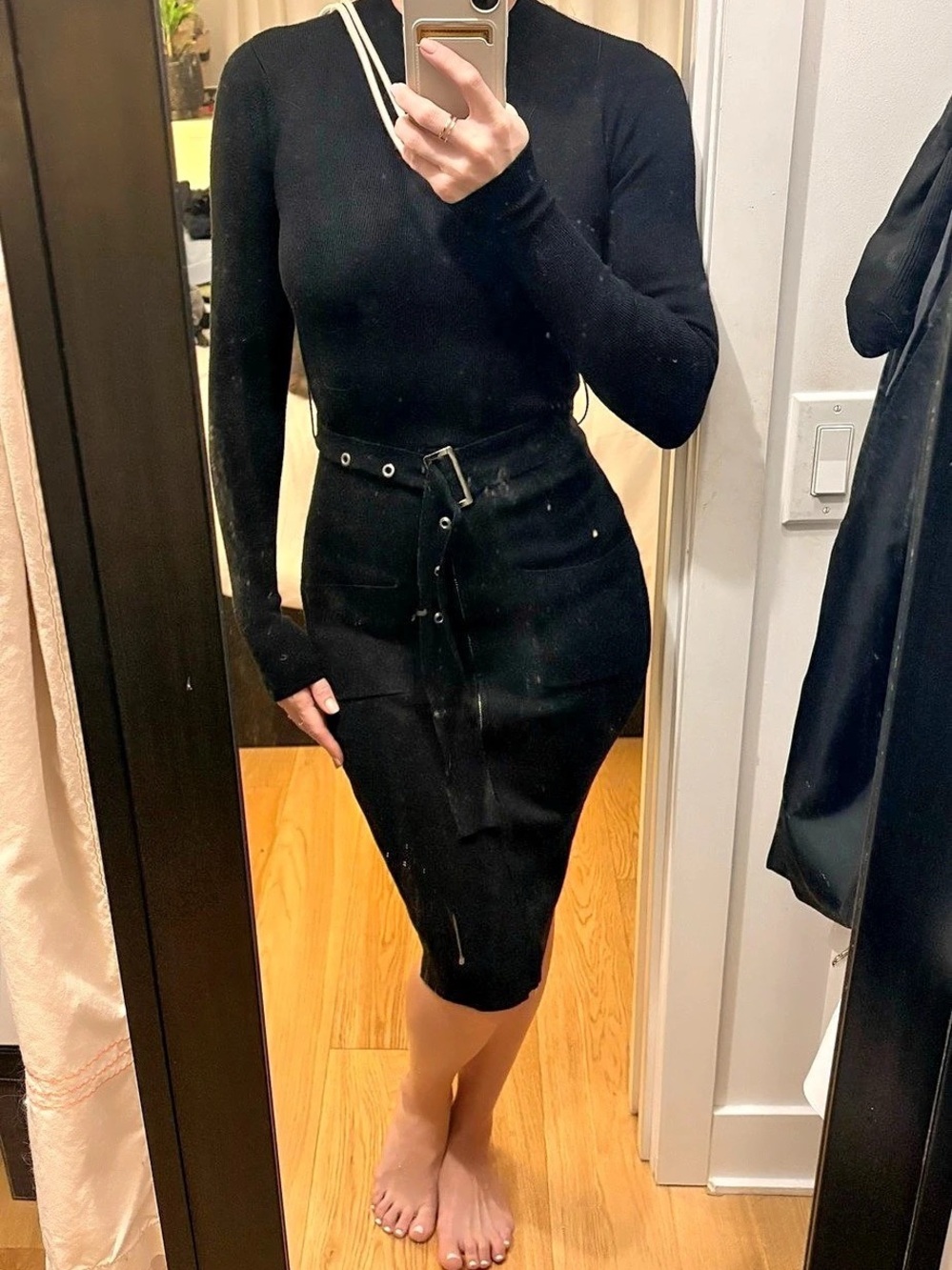 Black Long Sleeve Midi Dress Size XS